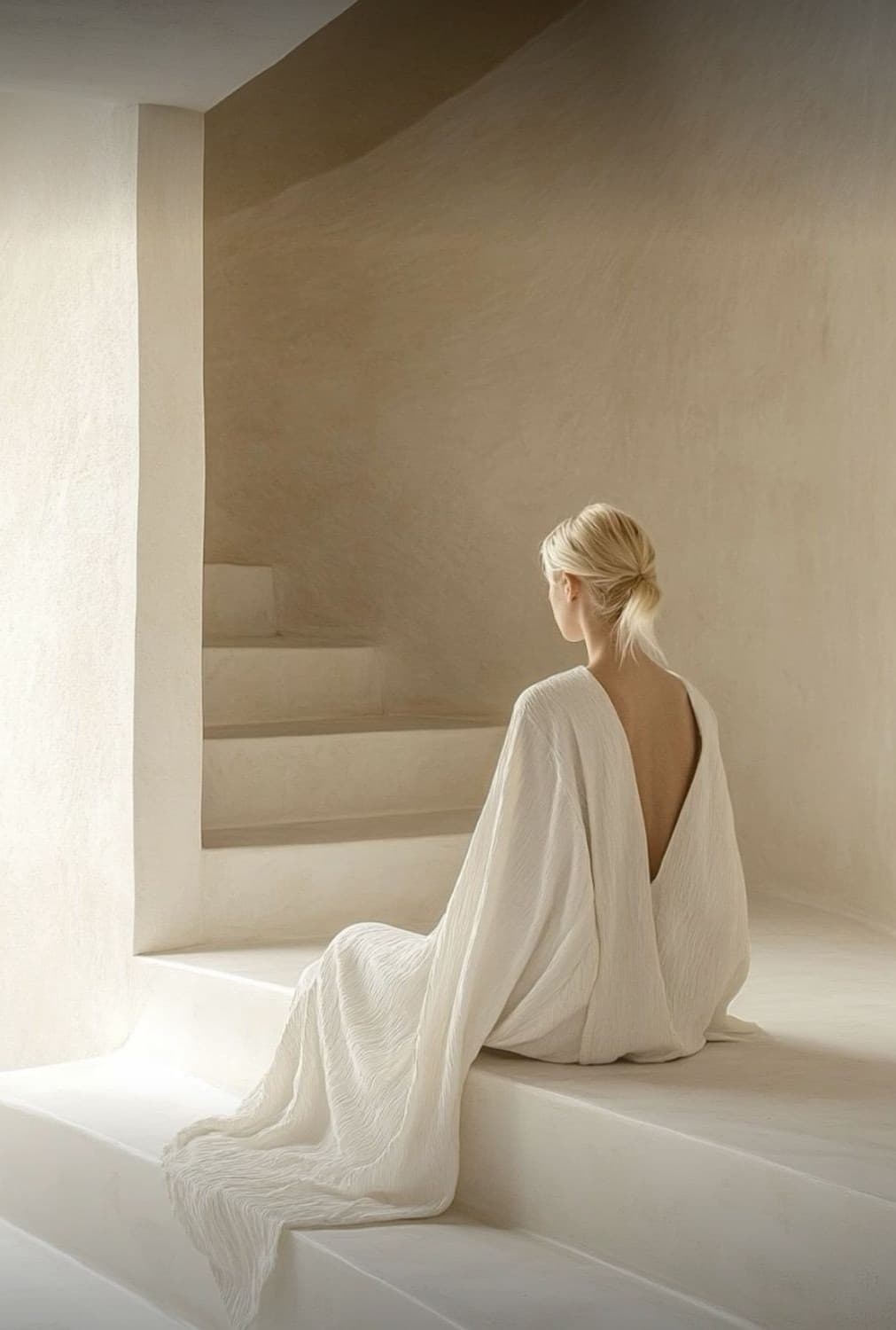 Meditative figure on stairs
