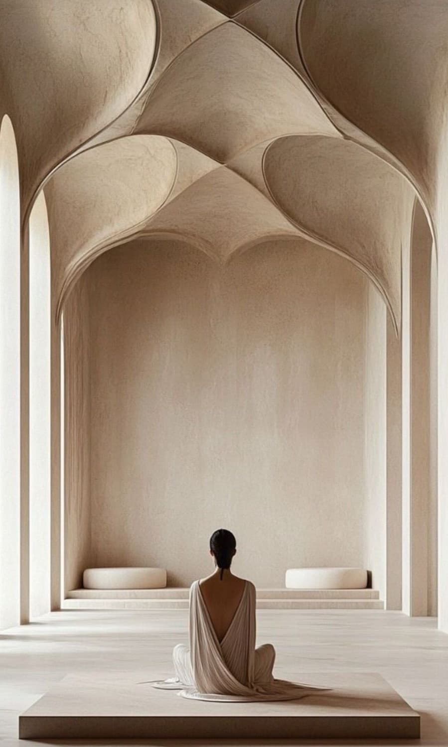 Meditative figure in architecture